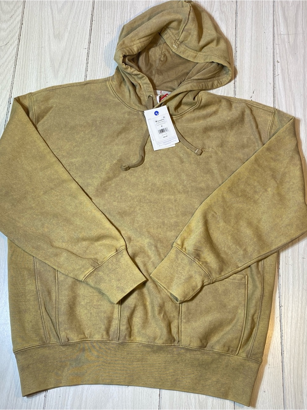 Champion Rewind Vintage Wash Pullover Hoodie Sand Pepper Khaki Men's M
